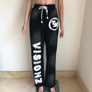 Y2K TV Streetwear Black Joggers Sweatpants Women’s Size S Visionz Stitched
